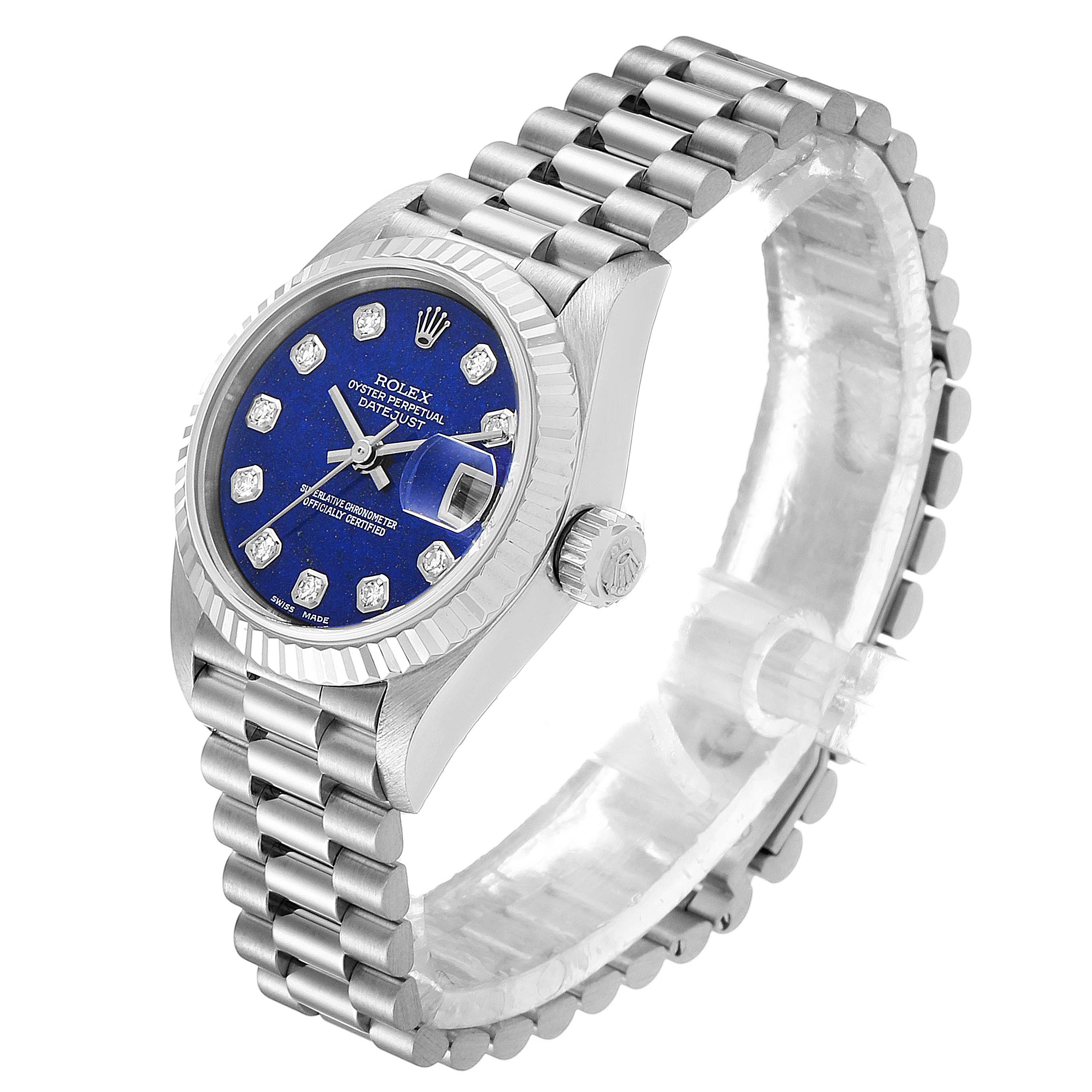 Rolex President Datejust White Gold Lapis Lazuli Diamond Ladies Watch ...