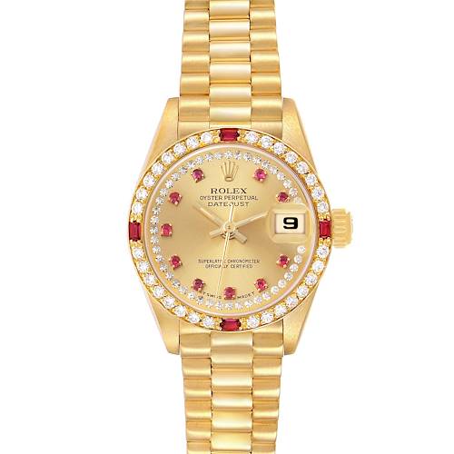 Photo of Rolex President Datejust Yellow Gold Diamond Ruby Ladies Watch 69068 Papers