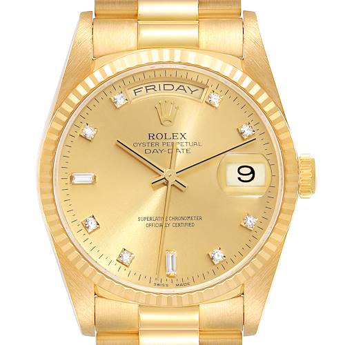 Photo of Rolex President Day-Date Yellow Gold Champagne Diamond Dial Mens Watch 18238