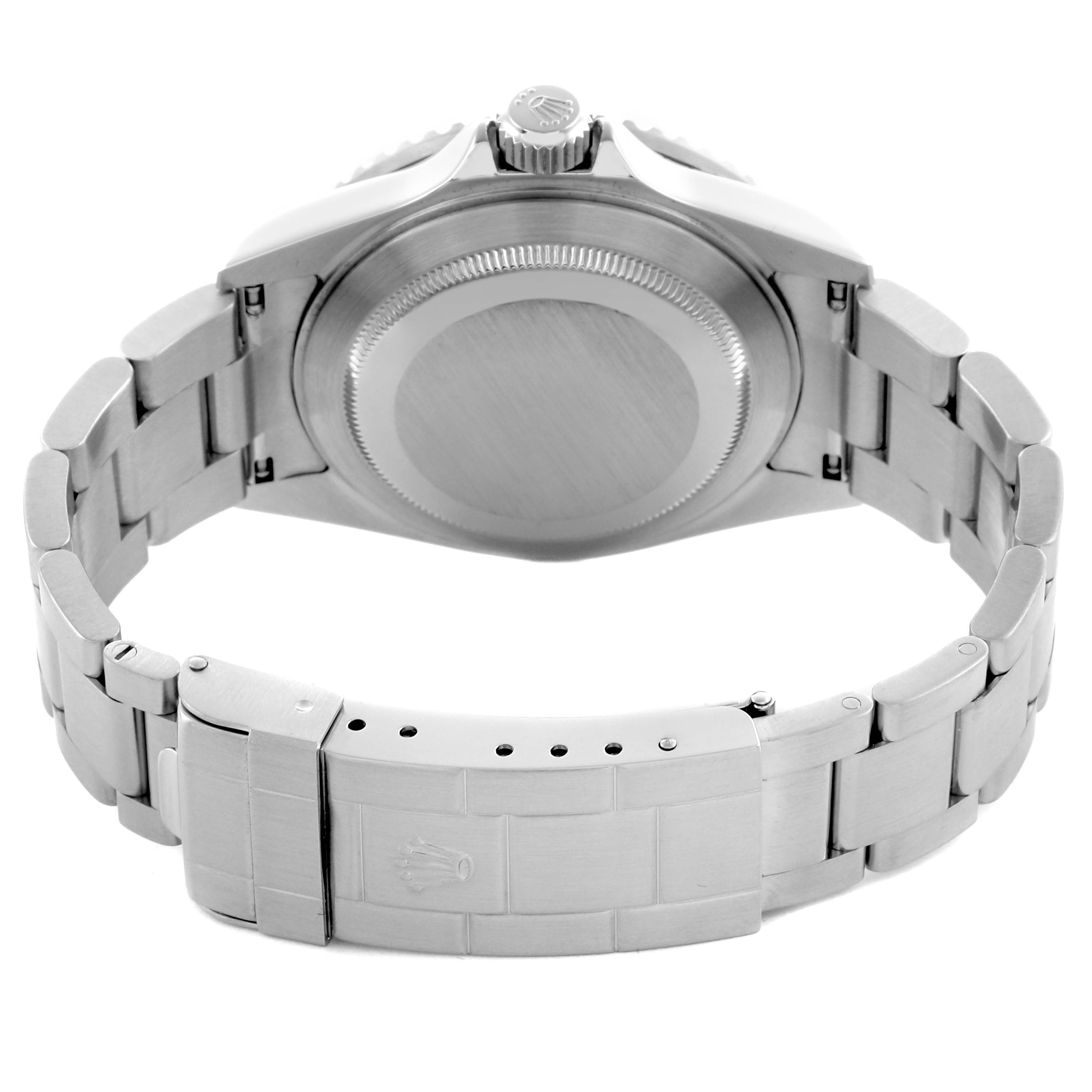 The image shows the back view of a Rolex Submariner 16610T Men's Stainless Steel Black Dial 16610T Men's Stainless Steel Black Dial, highlighting the bracelet, clasp, and case back.