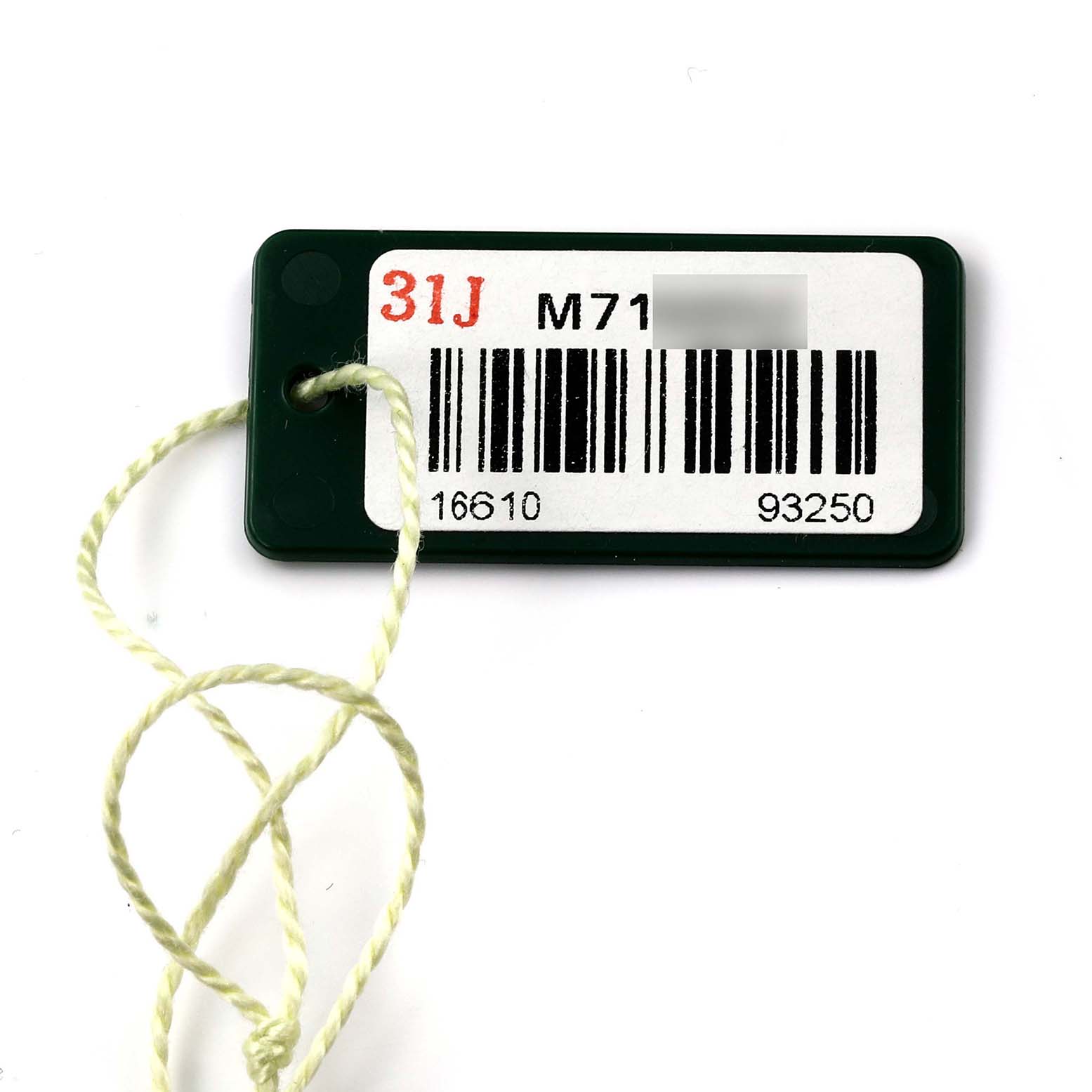 The image shows a barcode tag with string attached, associated with the Rolex Submariner 16610T Men's Stainless Steel Black Dial 16610T Men's Stainless Steel Black Dial model.
