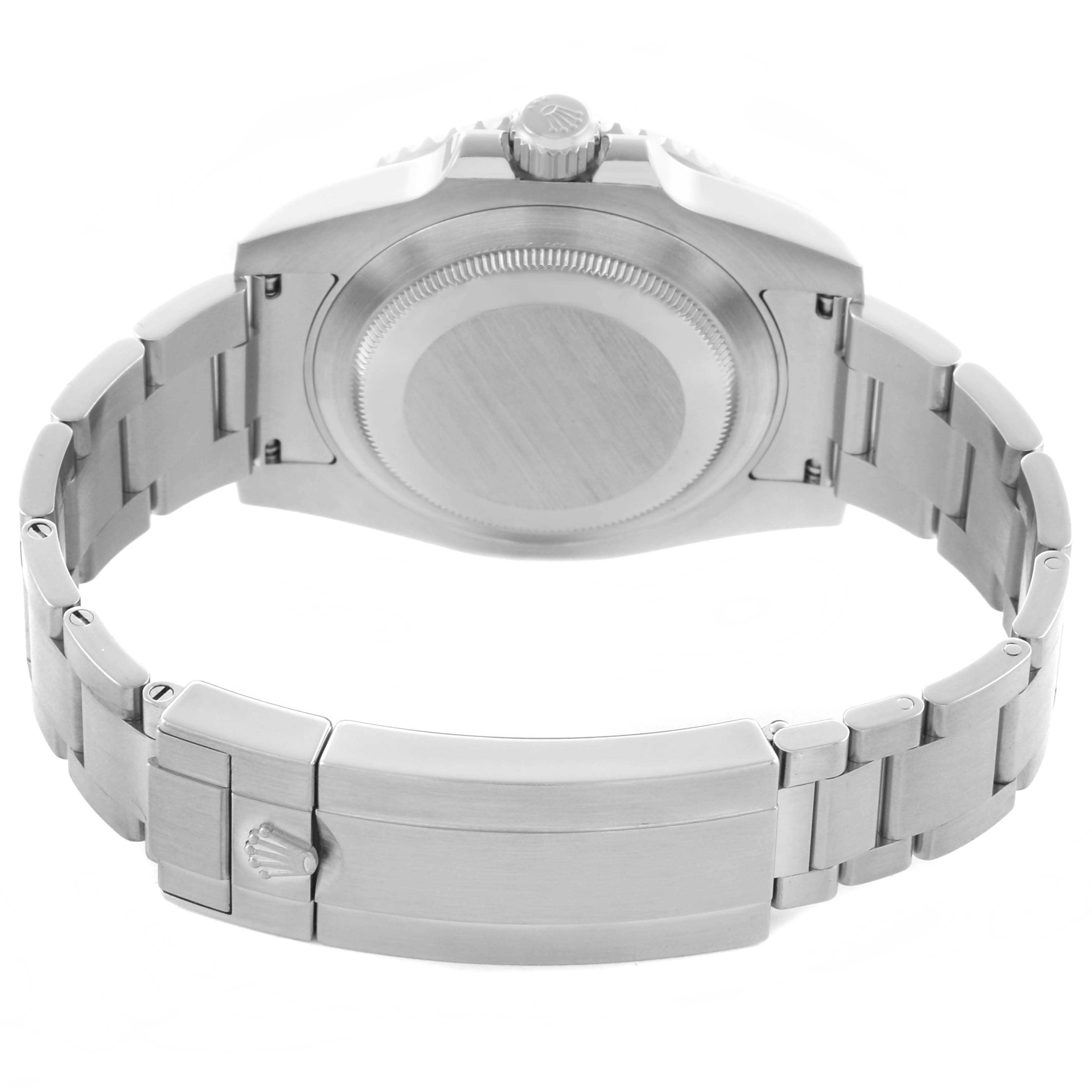 The image shows the back and bracelet of a Rolex Submariner 116610LV Men's Stainless Steel Green Dial 116610LV Men's Stainless Steel Green Dial watch, highlighting the clasp and case back.