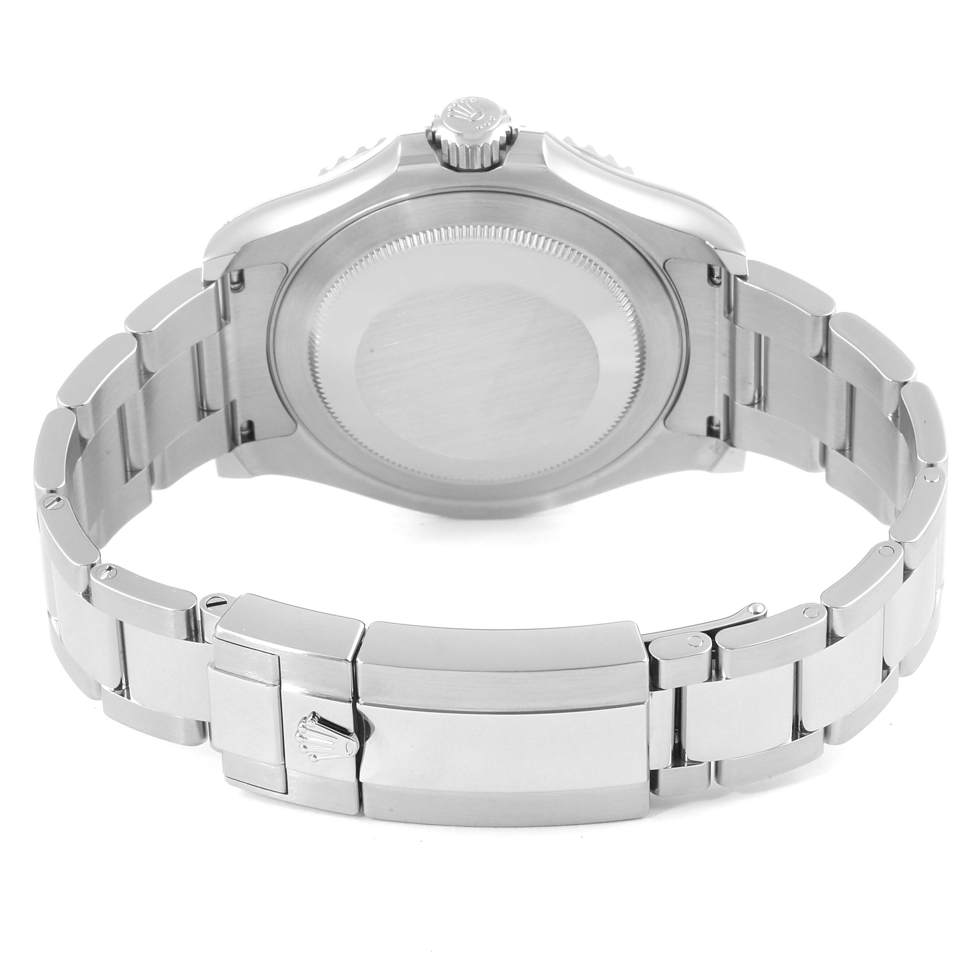 The image shows the back of a Rolex Yacht-Master 126622 Men
s Stainless Steel Blue Dial 126622 Men
s Stainless Steel Blue Dial watch, highlighting the clasp, bracelet, case back, and crown.