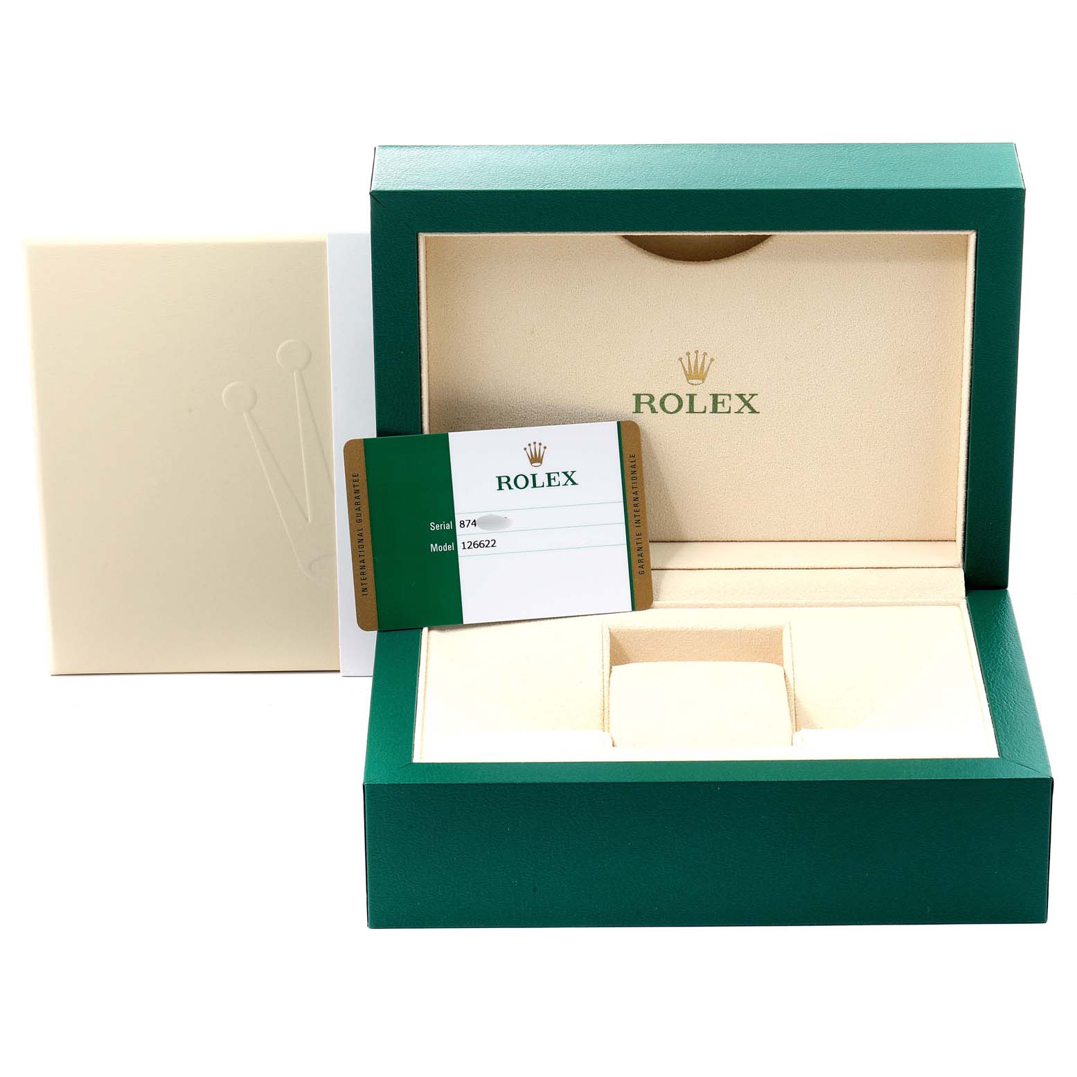 This image shows the box and Best Quality
ity card for the Rolex Yacht-Master 126622 Men
s Stainless Steel Blue Dial 126622 Men
s Stainless Steel Blue Dial model.