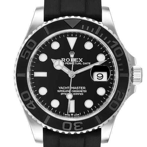 Photo of Rolex Yachtmaster White Gold Black Rubber Strap Watch 226659 Box Card