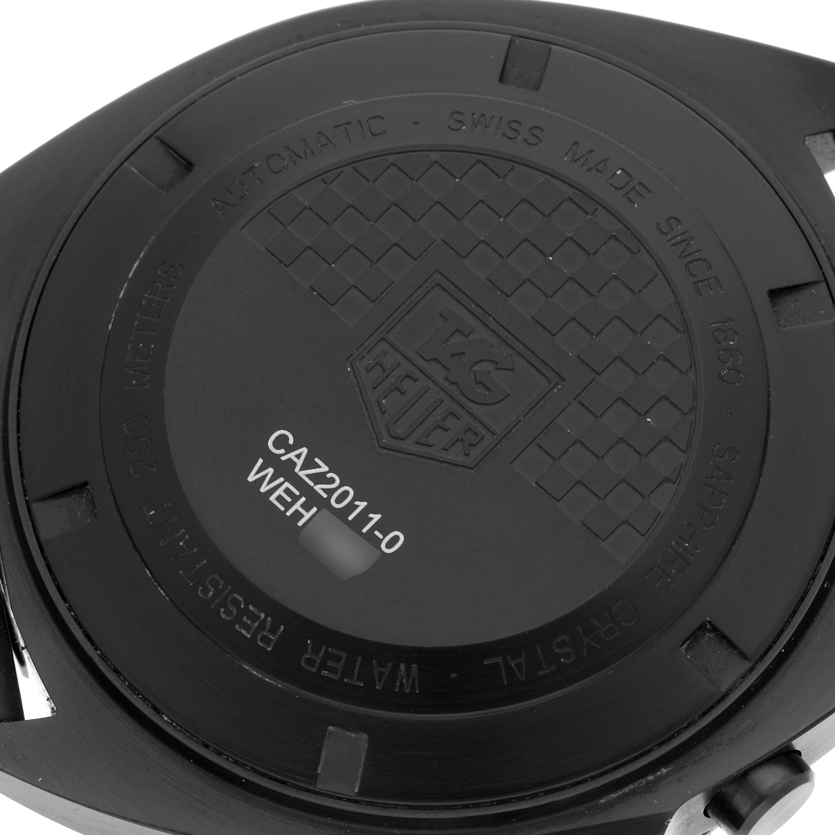 The image shows the back case of the Tag Heuer Formula 1 CAZ2011-1 Men's Stainless Steel Black Dial CAZ2011-1 Men's Stainless Steel Black Dial watch, featuring model details and branding.