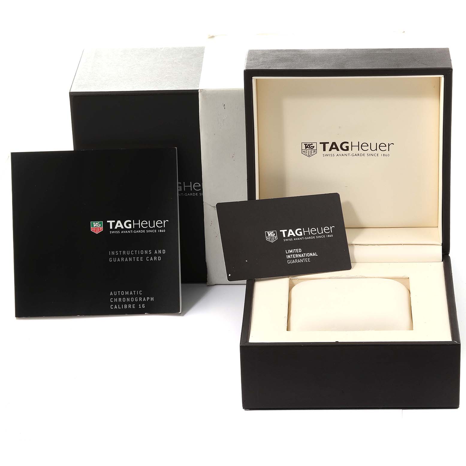 The image shows the packaging, guarantee card, instruction booklet, and box for a Tag Heuer Formula 1 CAZ2011-1 Men's Stainless Steel Black Dial CAZ2011-1 Men's Stainless Steel Black Dial watch.
