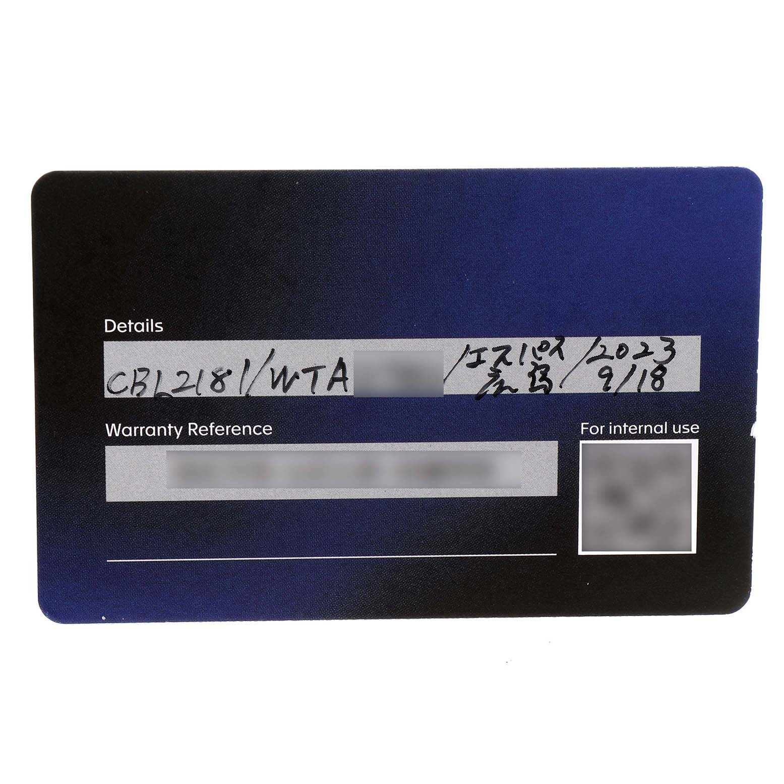 The image shows a warranty card for a Tag Heuer Monaco CBL2181 Men's Titanium Grey Dial watch, displaying model and purchase details.