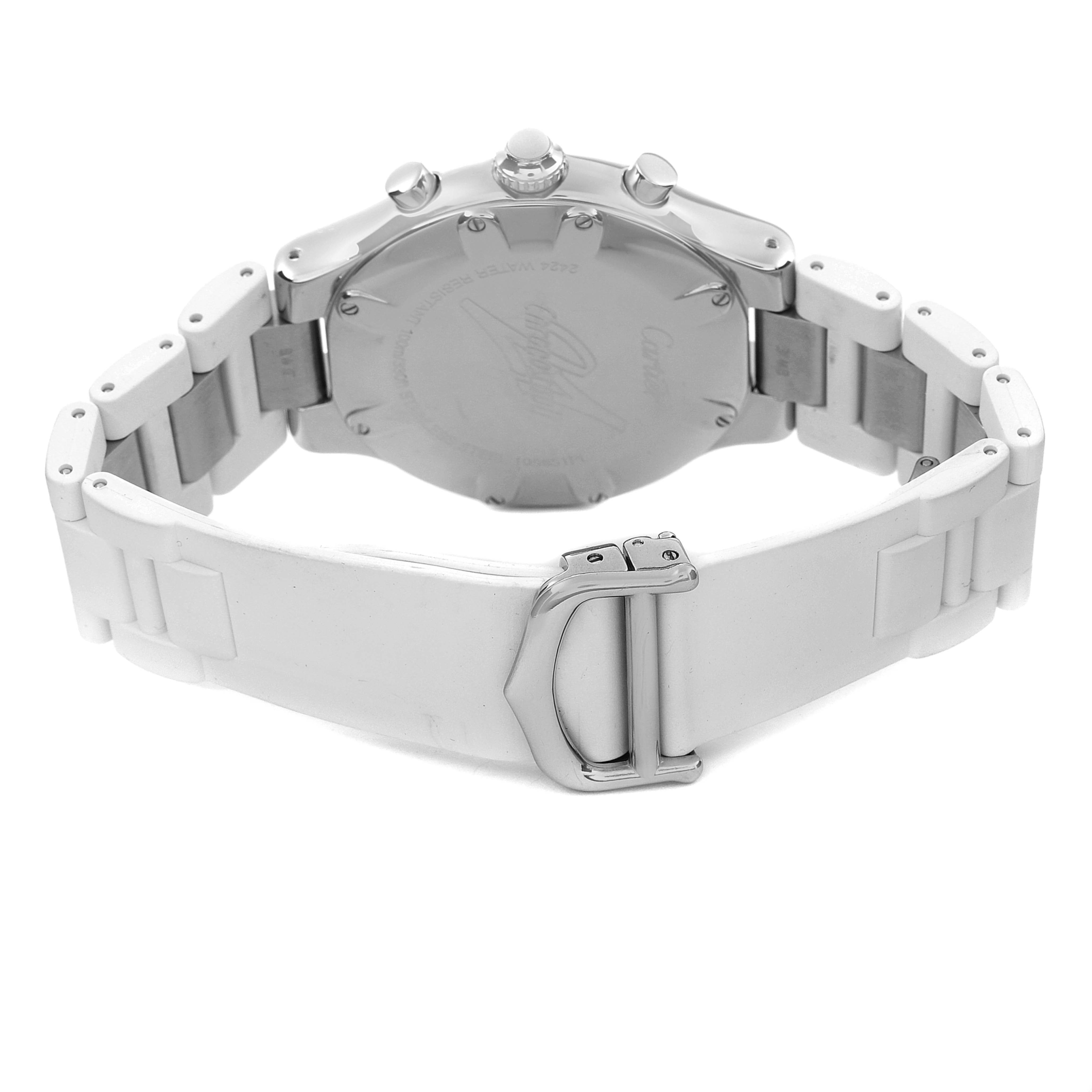 This image shows the back case and band of a Cartier Must 21 W10184U2 Women's Stainless Steel White Dial W10184U2 Women's Stainless Steel White Dial watch from a rear angle.