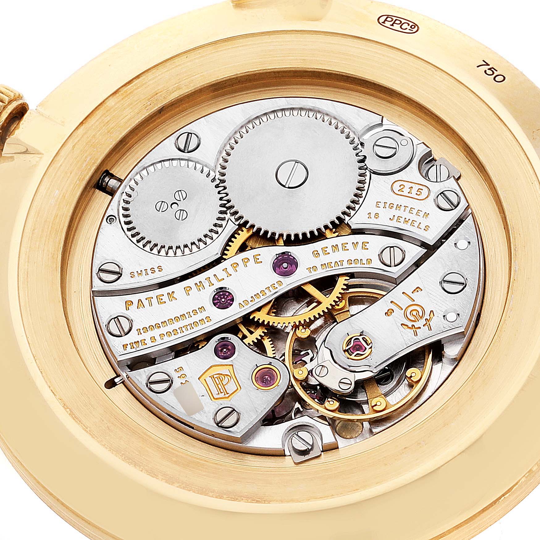 This image shows the intricate inner mechanism and movement parts of a Patek Philippe Calatrava 5119J Men
s Yellow Gold White Dial 5119J Men
s Yellow Gold White Dial watch from a top-down angle.