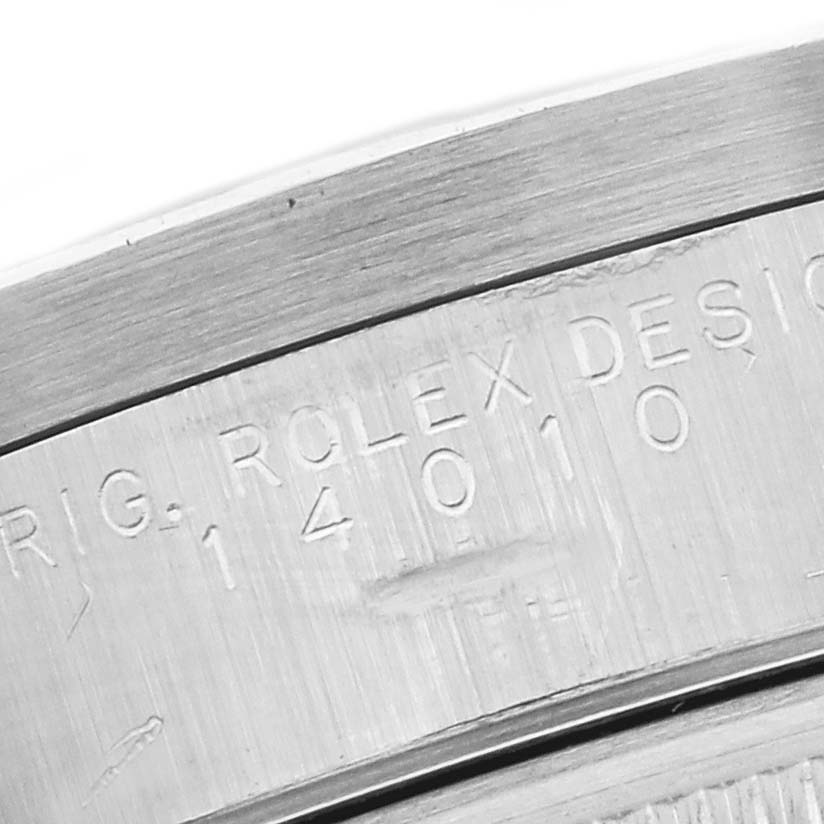 The image shows the side engraving on the case of a Rolex Air-King 14010 Men's Stainless Steel White Dial 14010 Men's Stainless Steel White Dial watch, highlighting model details.