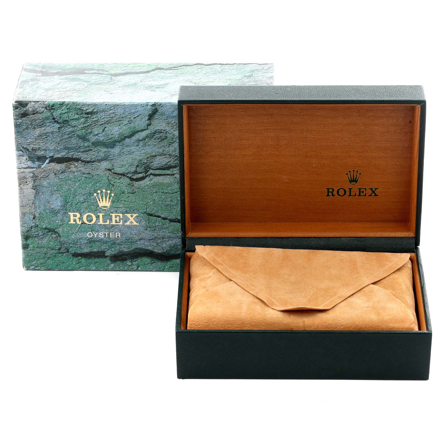 The image shows the packaging for a Rolex Air-King 14010 Men's Stainless Steel White Dial 14010 Men's Stainless Steel White Dial, with a Rolex-branded box and protective pouch.