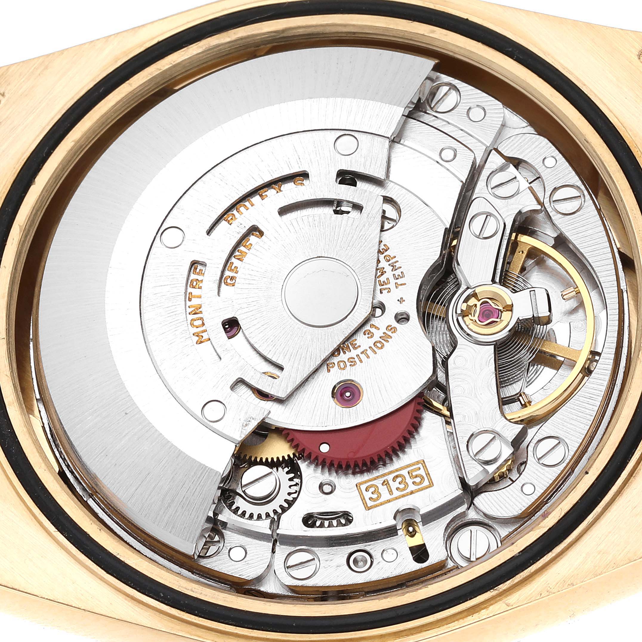 The image shows the internal movement mechanism of a Rolex Datejust 16238 Men's Yellow Gold Champagne Dial 16238 Men's Yellow Gold Champagne Dial watch, viewed from the back.