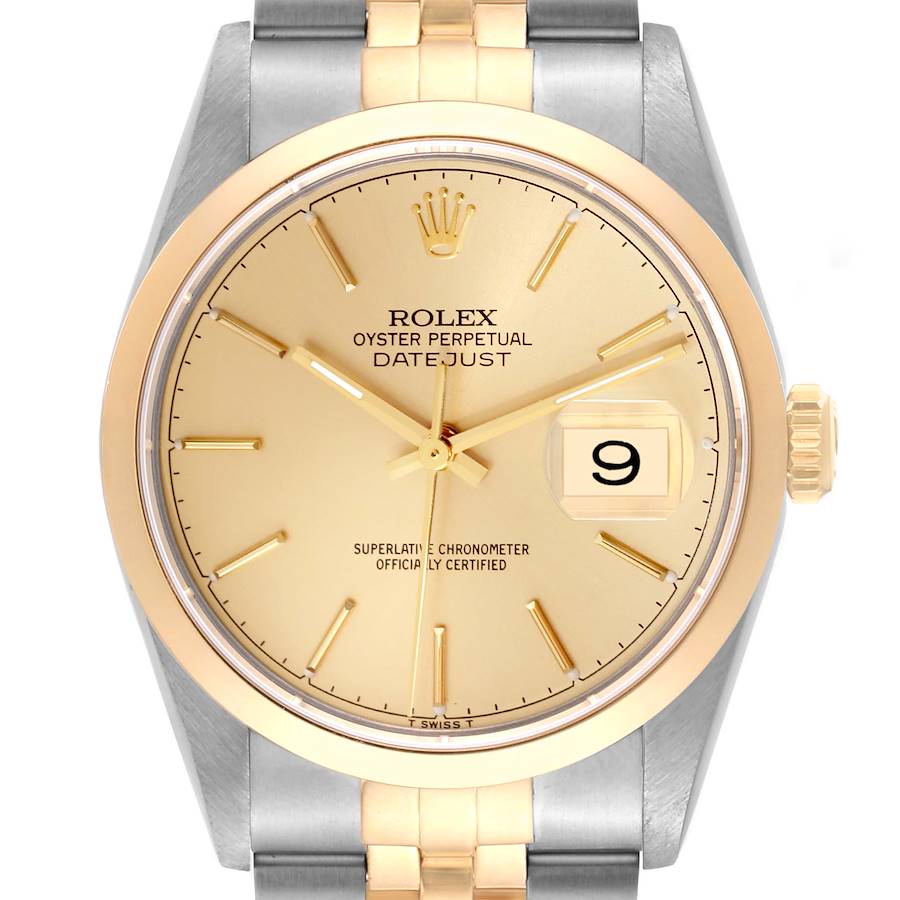 Rolex Datejust 36 Steel Yellow Gold Champagne Dial Mens Watch 16203 Box Papers SwissWatchExpo