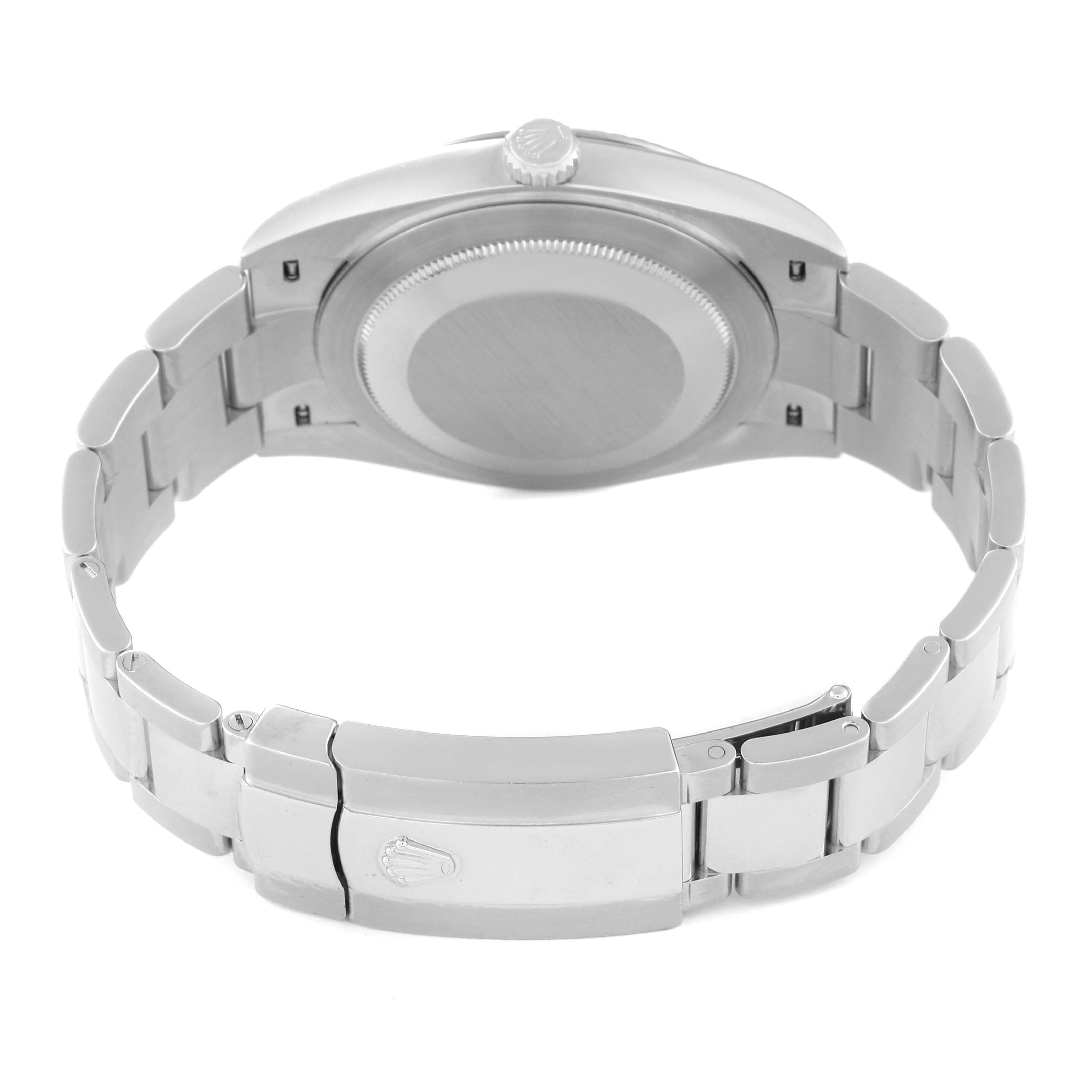 This image shows the Rolex Datejust 41 126334 Men's Stainless Steel Blue Dial 126334 Men's Stainless Steel Blue Dial watch's case back, bracelet, and clasp from a rear angle.