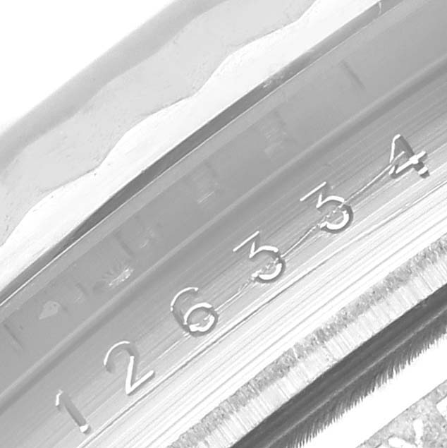This image shows a close-up of the inner bezel with serial numbers of a Rolex Datejust 41 126334 Men's Stainless Steel Blue Dial 126334 Men's Stainless Steel Blue Dial watch.