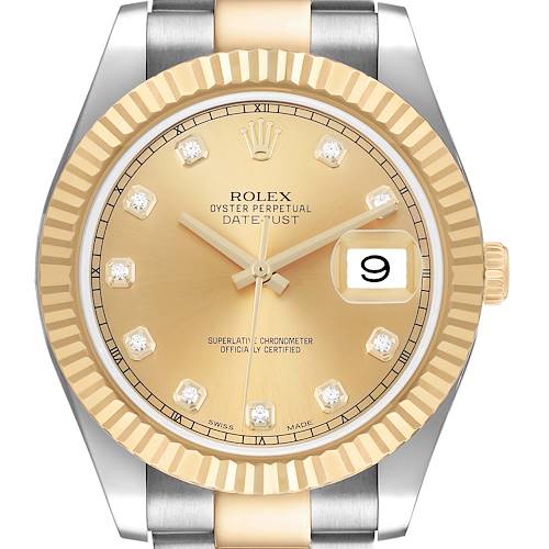 Photo of Rolex Datejust II 41 Champagne Diamond Dial Steel Yellow Gold Mens Watch 116333