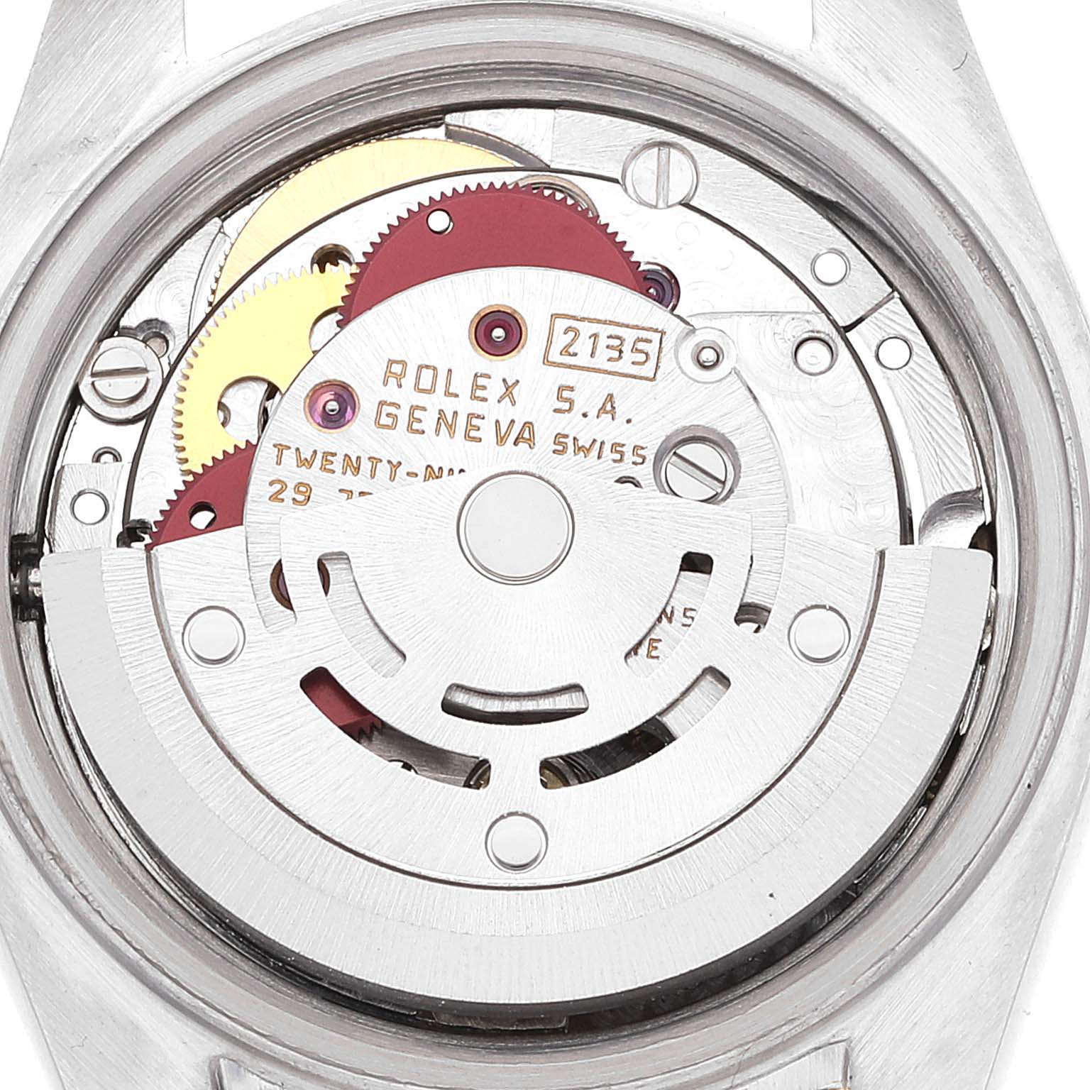 The image shows a close-up of the movement mechanism of the Rolex Datejust 69173 Women's Steel and Gold (two tone) Champagne Dial 69173 Women's Steel and Gold (two tone) Champagne Dial watch model.