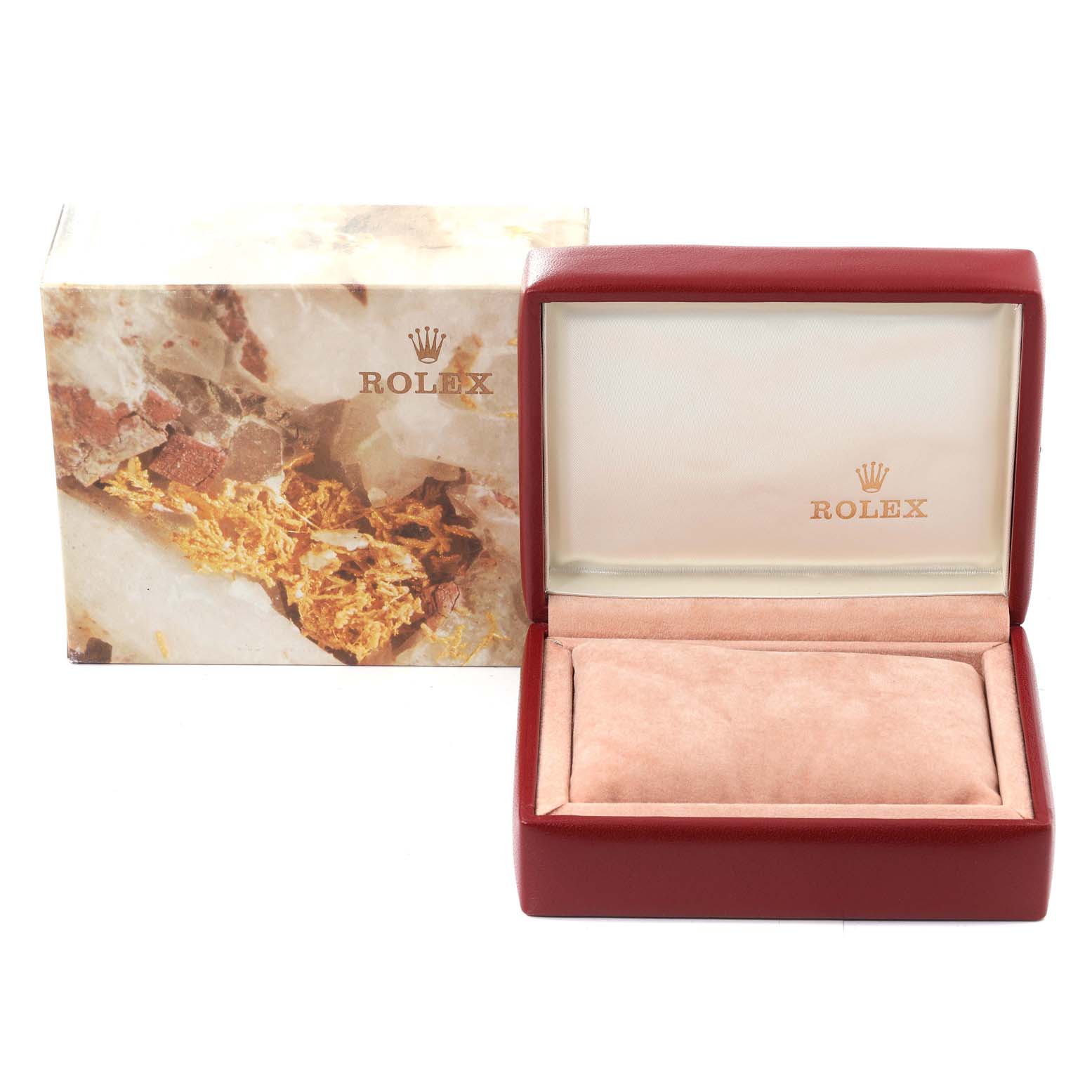 The image shows an open Rolex Datejust 69173 Women's Steel and Gold (two tone) Champagne Dial 69173 Women's Steel and Gold (two tone) Champagne Dial watch box and its outer packaging.