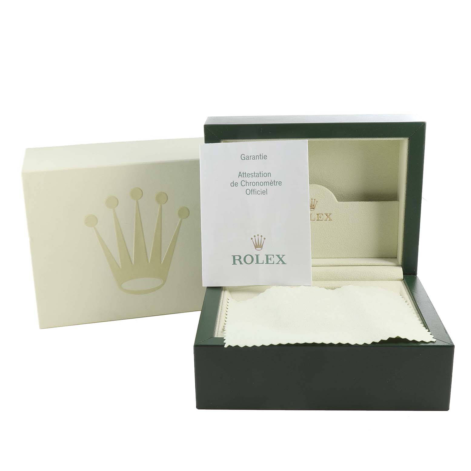 The image shows the original packaging, official chronometer certification, and inner box of a Rolex Turn-o-Graph 116263 Men
s Steel and Gold (two tone) White Dial 116263 Men
s Steel and Gold (two tone) White Dial model watch.