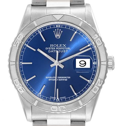 Photo of Rolex Datejust Turnograph Steel White Gold Blue Dial Mens Watch 16264