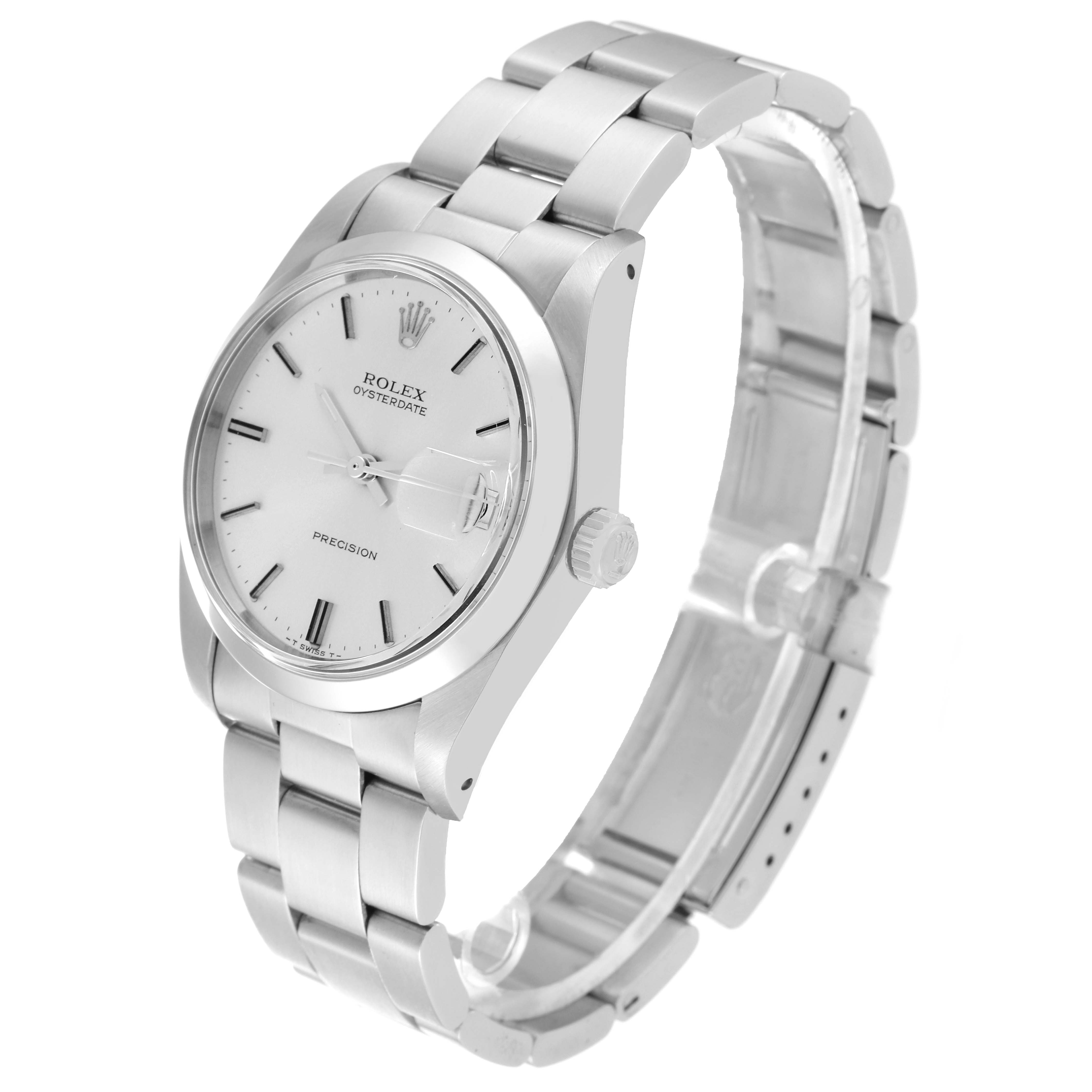 This image features a Rolex Vintage Collection 6694 Men's Stainless Steel Silver Dial 6694 Men's Stainless Steel Silver Dial Oysterdate watch, shown from an angled front view displaying its dial and bracelet.