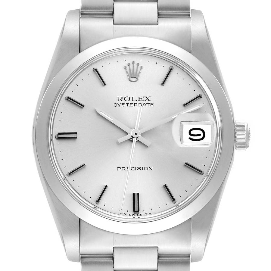 Rolex OysterDate Precision Silver Dial Vintage Steel Mens Watch 6694 SwissWatchExpo
