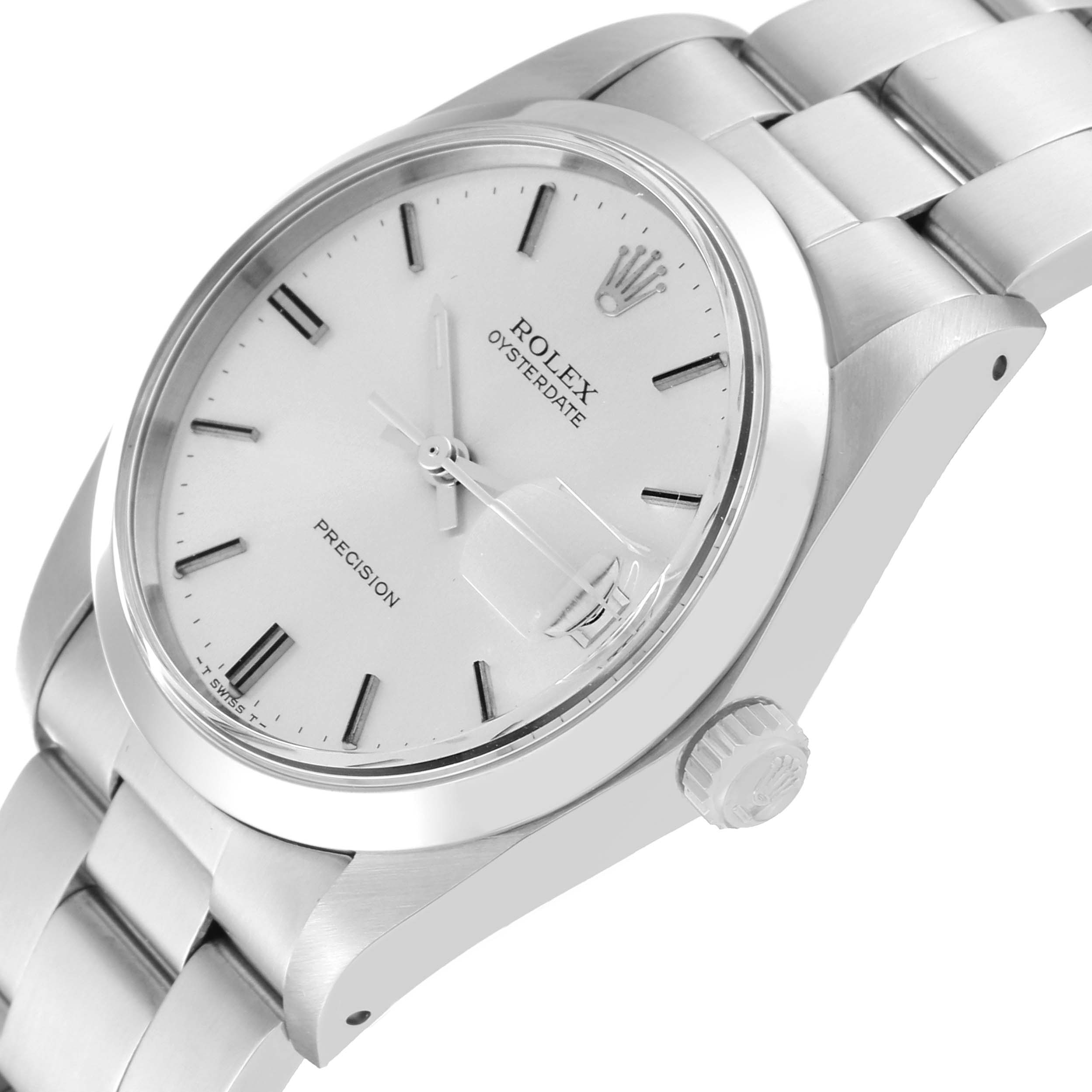 This image shows a Rolex Vintage Collection 6694 Men's Stainless Steel Silver Dial 6694 Men's Stainless Steel Silver Dial model at a slight side angle, highlighting the watch face, case, crown, and part of the bracelet.