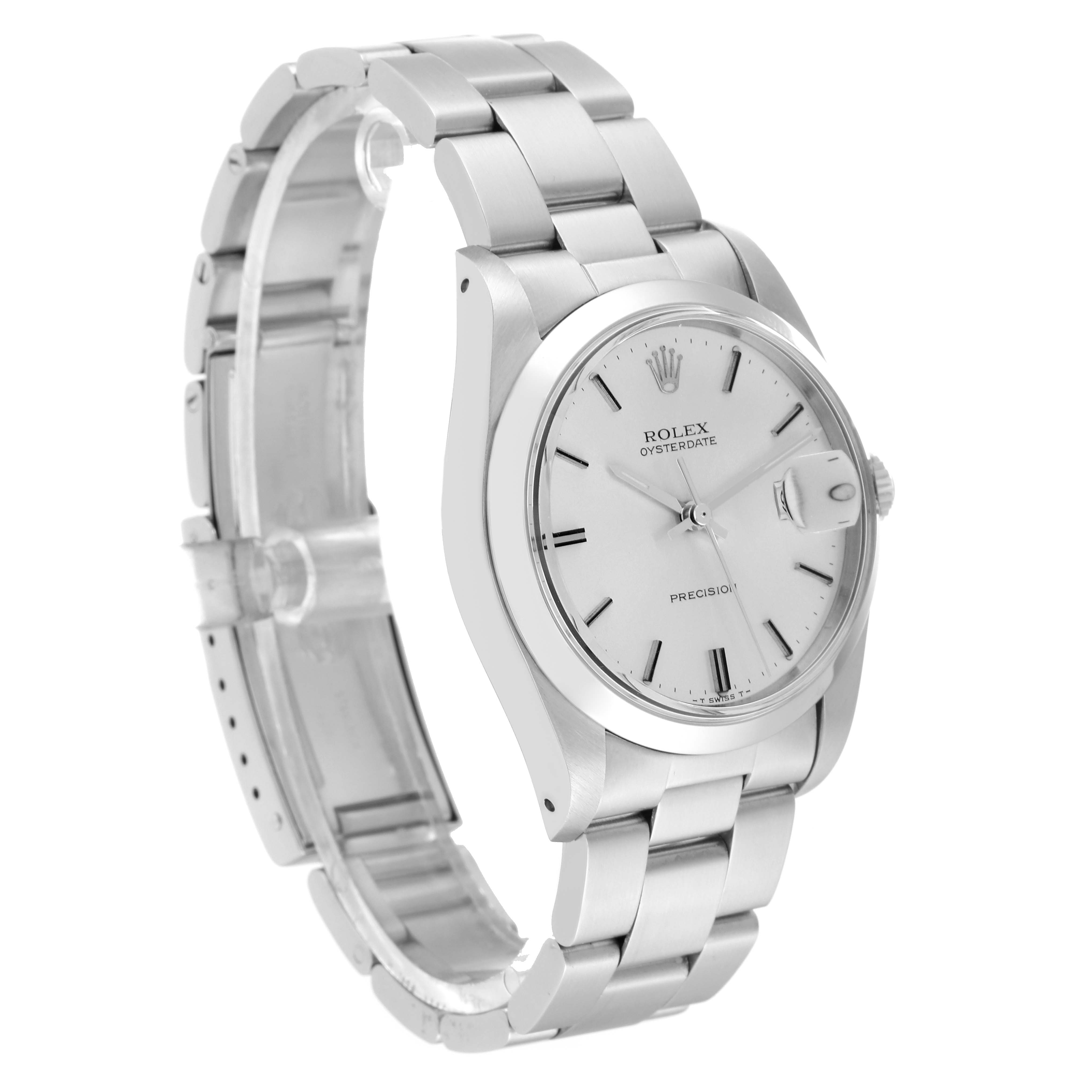 The Vintage Collection Rolex watch is shown at a three-quarter angle, highlighting its face, bezel, and metal bracelet.