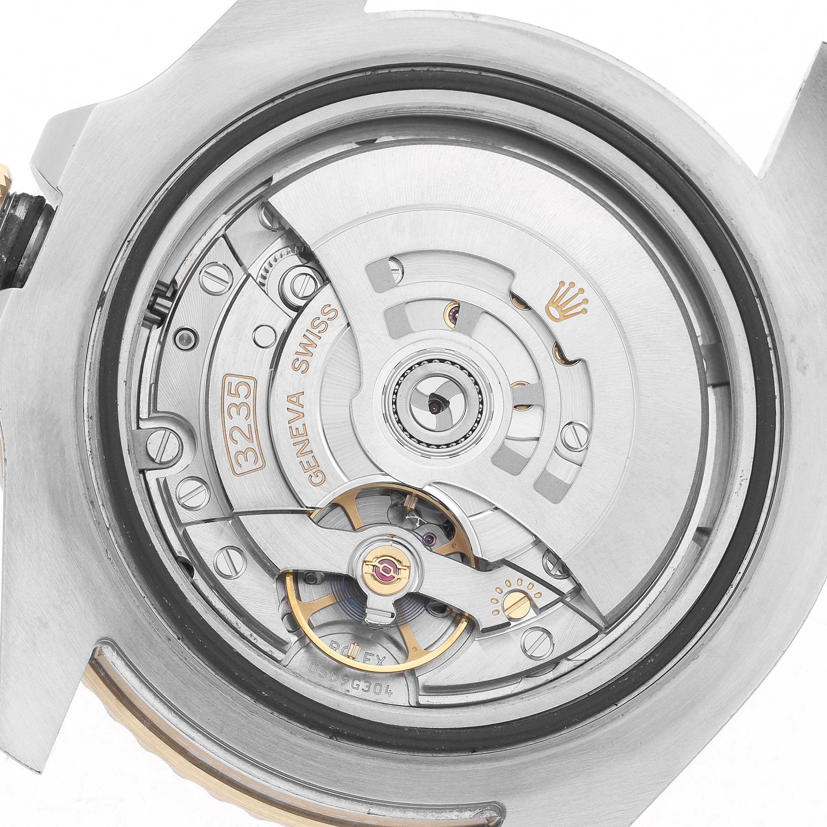 The image shows the Rolex Sea-Dweller 126603 Men's Steel and Gold (two tone) Black Dial watch's movement from the back, highlighting the rotor and internal components.