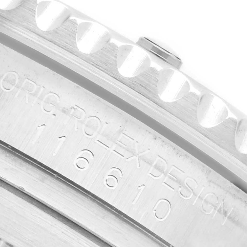 The image shows a close-up of the Rolex Submariner 116610LN Men's Stainless Steel Black Dial 116610LN Men's Stainless Steel Black Dial's case side, highlighting the bezel edge and engraved model number.