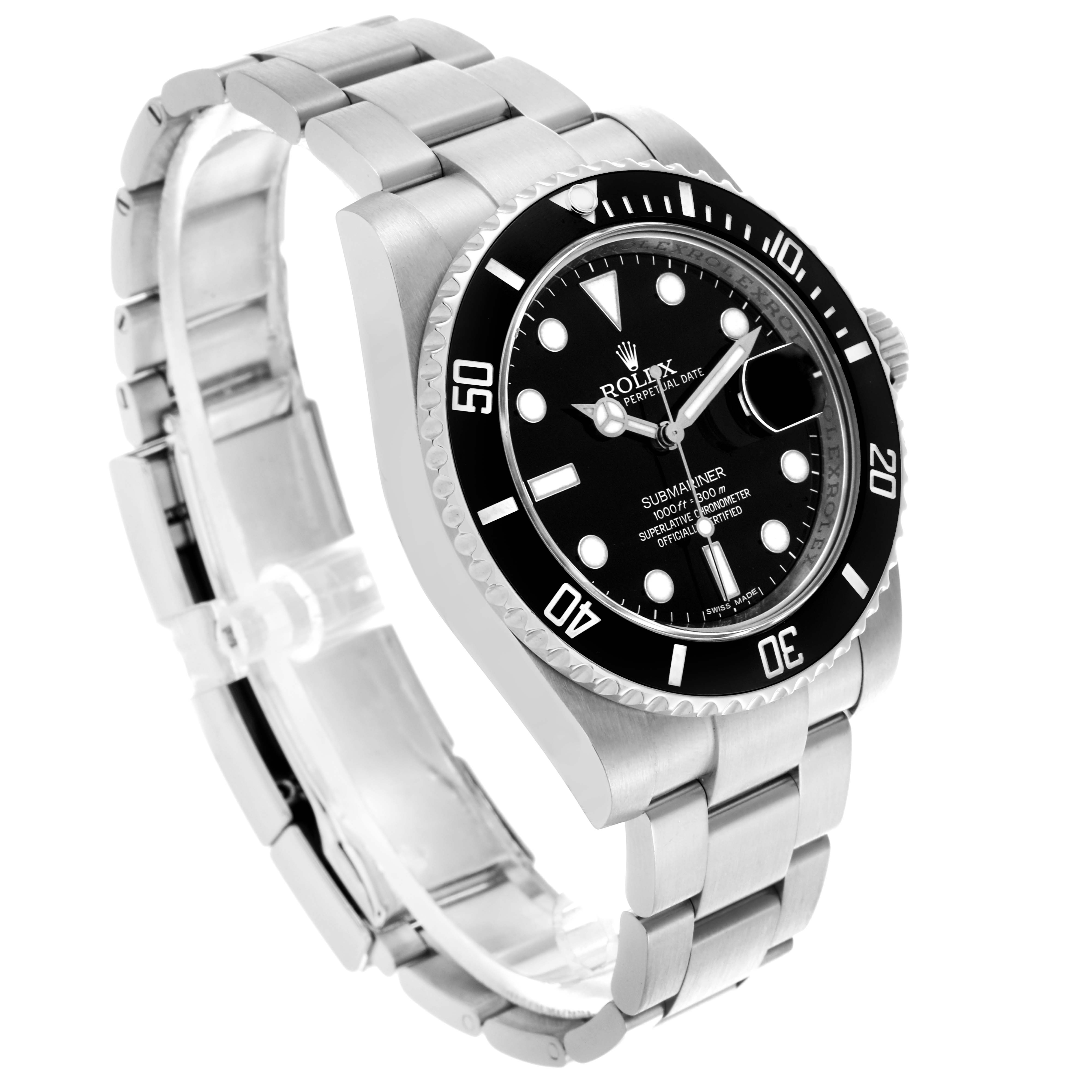 The image shows a Rolex Submariner 116610LN Men's Stainless Steel Black Dial 116610LN Men's Stainless Steel Black Dial watch at a three-quarter angle, highlighting the face, bezel, bracelet, and case.