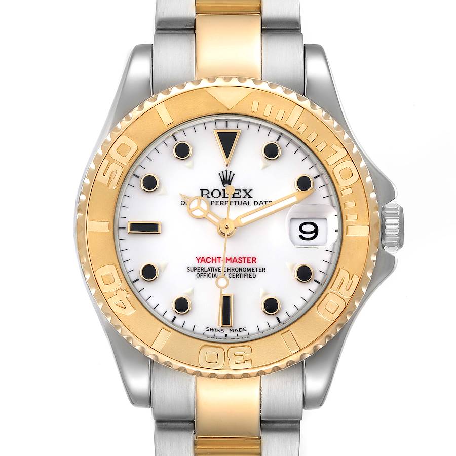 Rolex Yachtmaster Midsize Steel Yellow Gold White Dial Watch 168623 Box Papers SwissWatchExpo