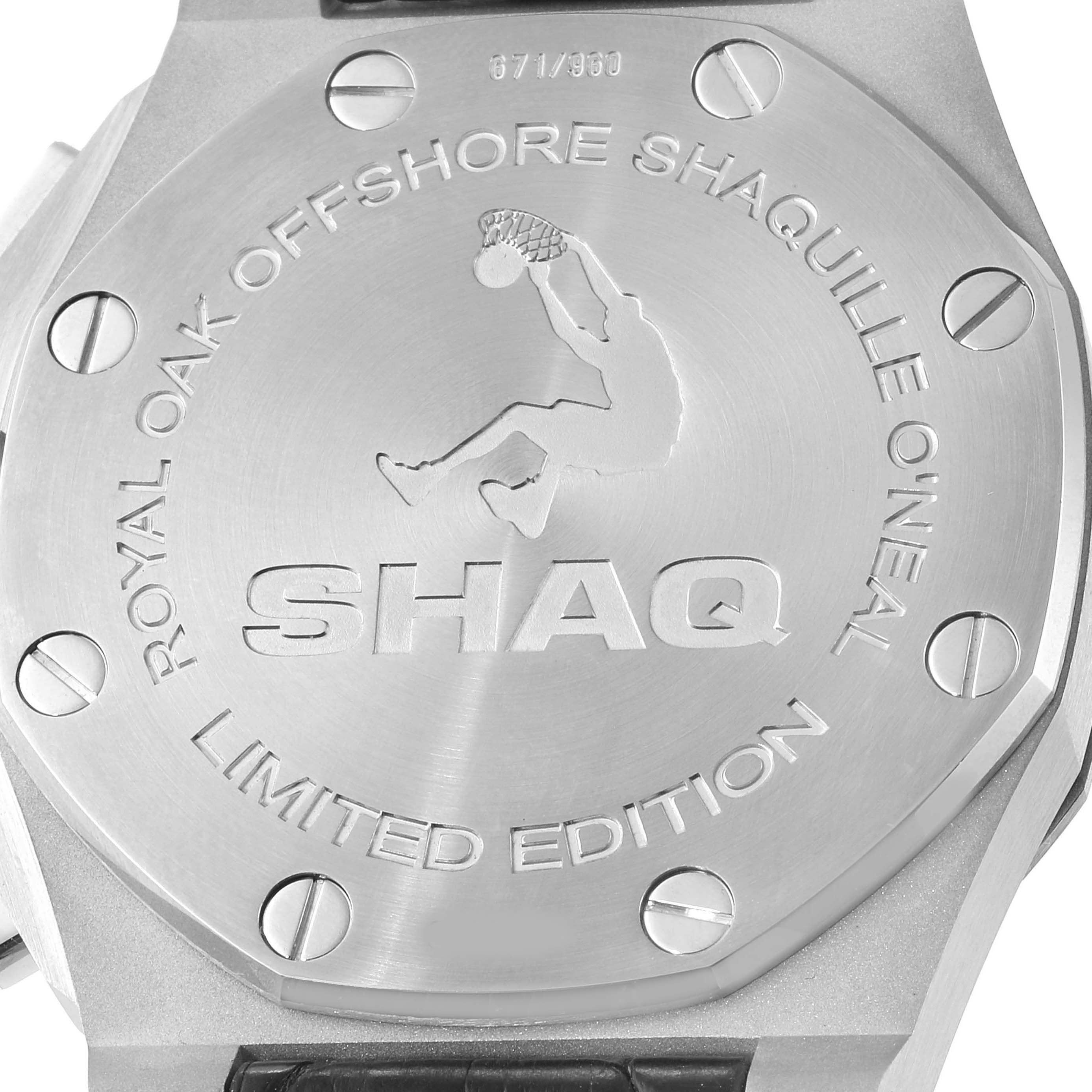 This image shows the back case of the Audemars Piguet Royal Oak Offshore 26133ST.OO.A101CR.01 Men's Stainless Steel Black Dial 26133ST.OO.A101CR.01 Men's Stainless Steel Black Dial Shaquille O'Neal Limited Edition watch.