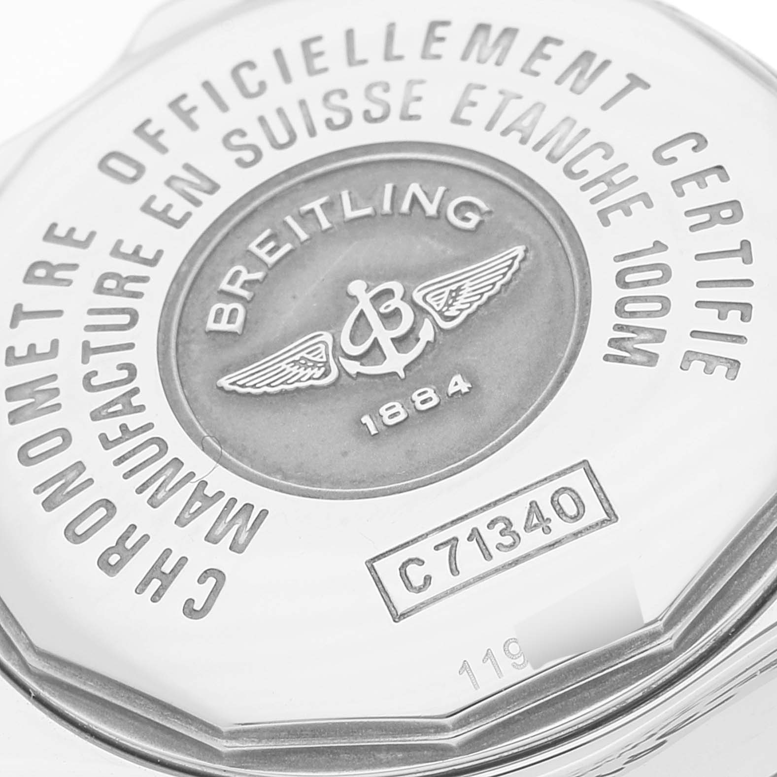 This image shows the back case of the Breitling C71340 Women's Steel and Gold (two tone) Black Dial C71340 Women's Steel and Gold (two tone) Black Dial Galactic 30 Steel Rose Gold Diamond Women's Watch model C71340.