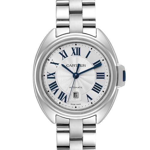 Photo of Cartier Cle Silver Guilloche Dial Automatic Steel Ladies Watch WSCL0005 Box Card