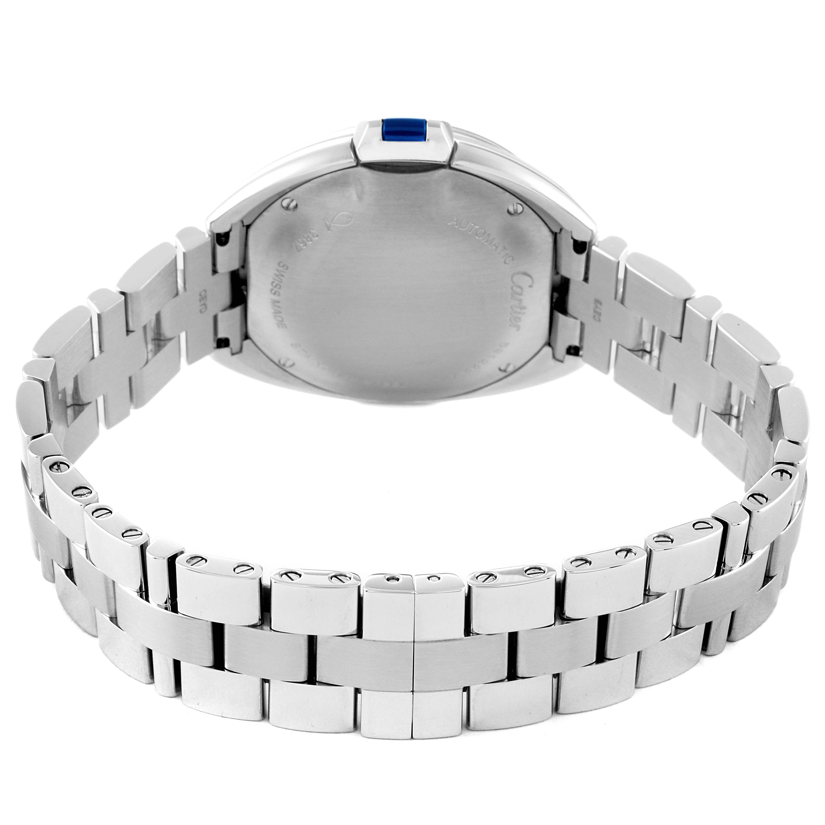 This image shows the back view of the Cartier Cle WSCL0005 Women's Stainless Steel Blue Dial WSCL0005 Women's Stainless Steel Blue Dial model watch, highlighting its bracelet and case back.
