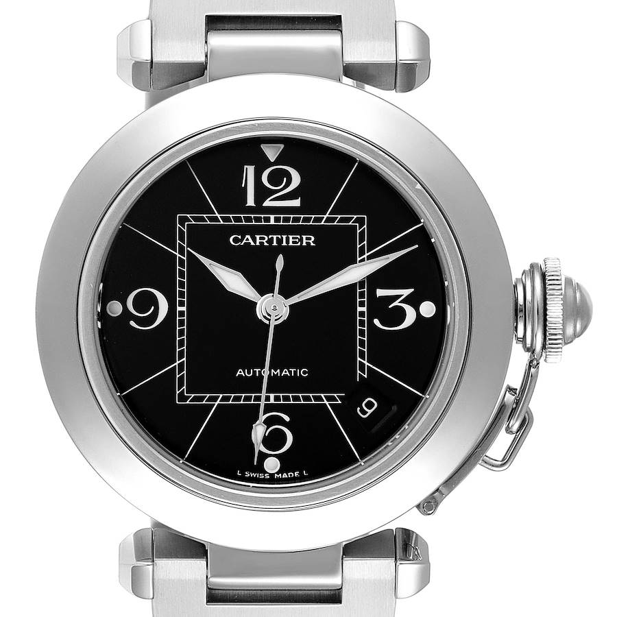 Cartier Pasha C Medium Black Dial Steel Ladies Watch W31076M7 SwissWatchExpo