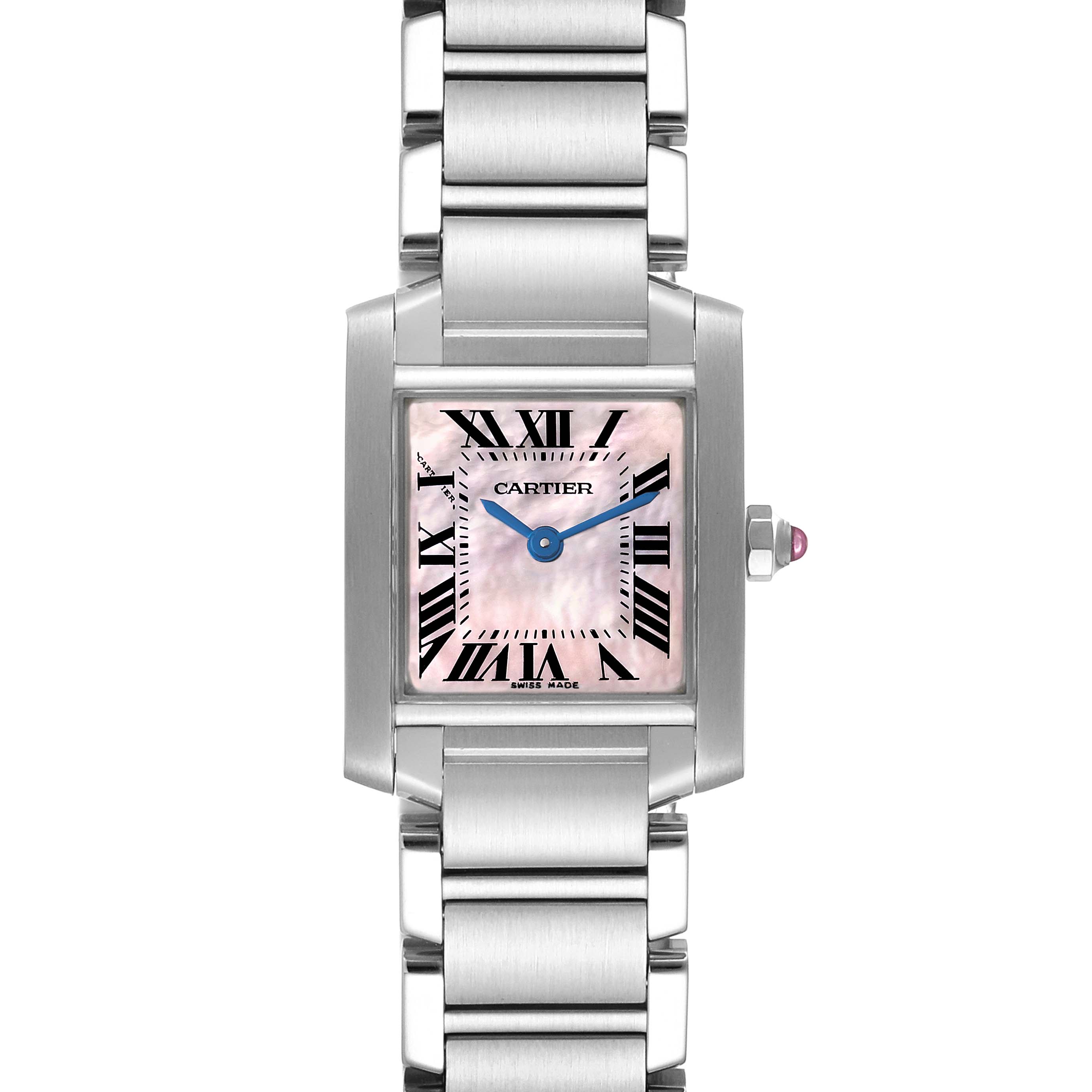 Cartier Tank Francaise Pink Mother of Pearl Steel Ladies Watch W51028Q3 ...