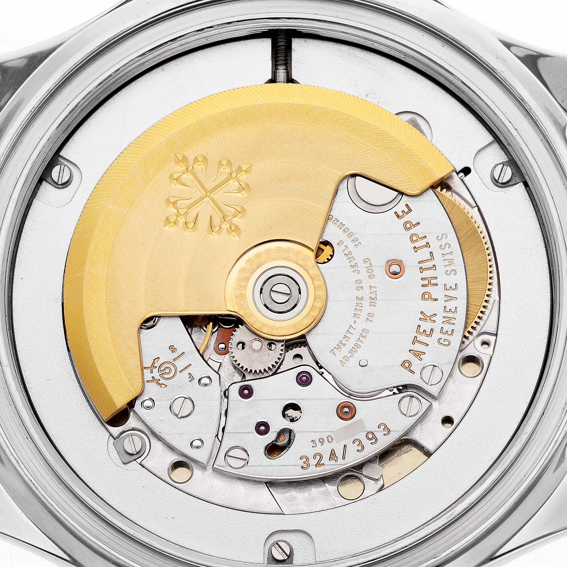 The image shows the back view of a Patek Philippe Aquanaut 5167A Men's Stainless Steel Black Dial, displaying its automatic movement and rotor.