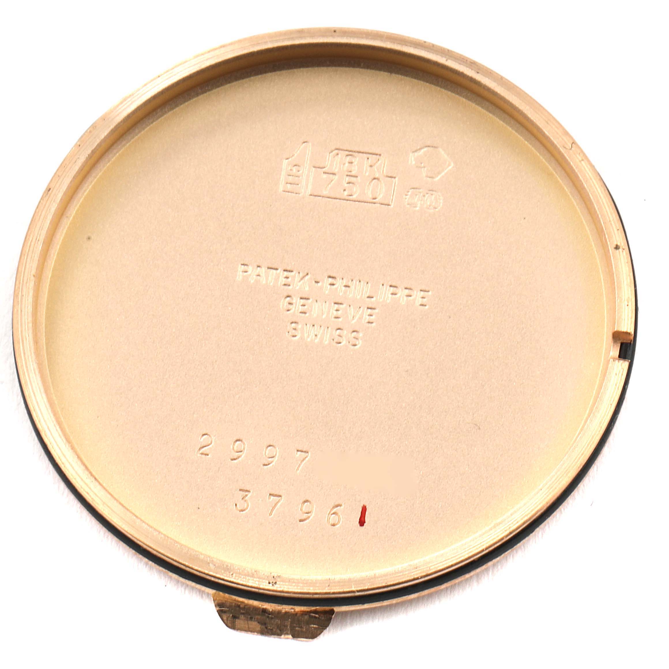 This is the inner case back of a Calatrava model by Patek Philippe, shown from an inside view.