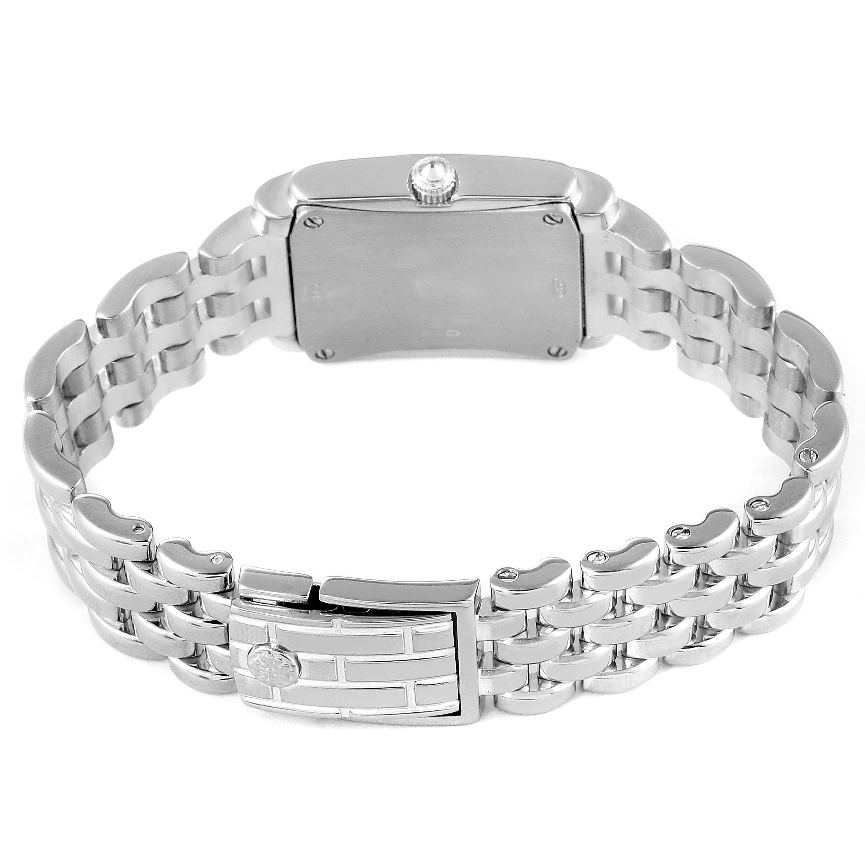 This image shows the back case and metal bracelet of the Patek Philippe Gondolo 4825G/101 Women's White Gold White Dial 4825G/101 Women's White Gold White Dial watch at a rear angle.