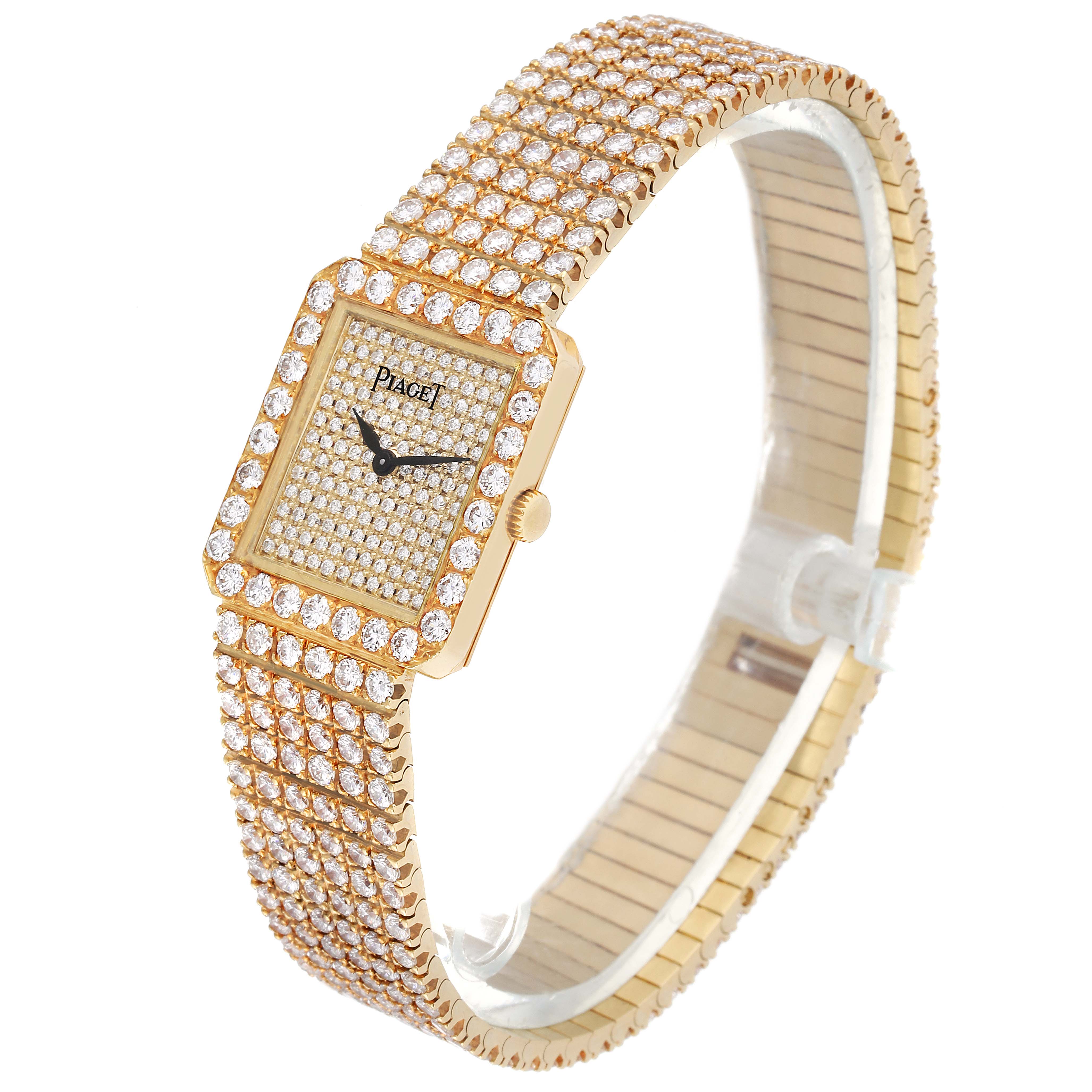 The image shows a side-angle view of a Piaget 83541 C626 Women's Yellow Gold  83541 C626 Women's Yellow Gold  83541 18K Yellow Gold Diamond Dial Bracelet Ladies Watch.