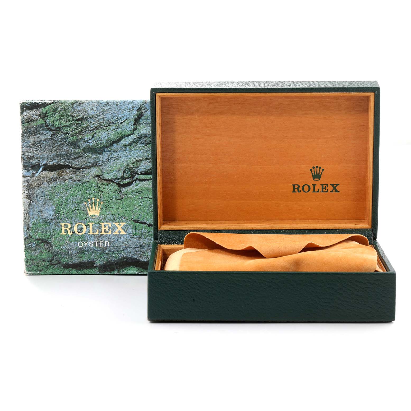 The image shows an open Rolex Datejust 16234 Men's Stainless Steel Silver Dial 16234 Men's Stainless Steel Silver Dial box with its outer cover, showcasing the interior cushion.