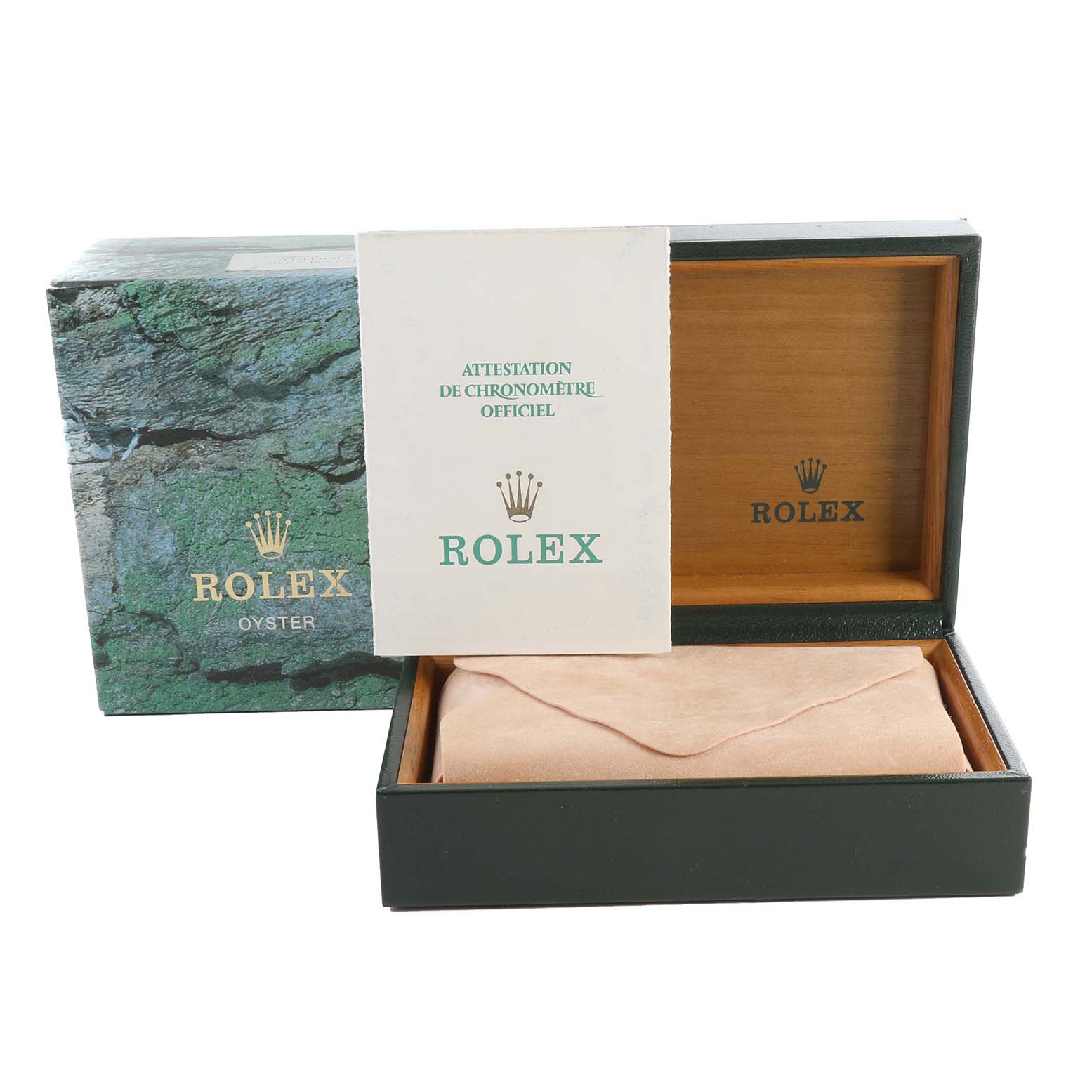 This image shows the packaging and certification of a Rolex Datejust 16233 Men's Steel and Gold (two tone) Silver Dial 16233 Men's Steel and Gold (two tone) Silver Dial watch, with an open box and official documentation displayed.