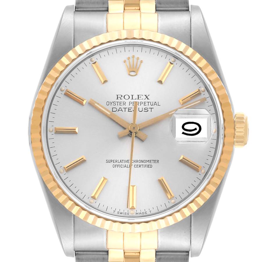 Rolex Datejust 36 Steel Yellow Gold Silver Dial Mens Watch 16233 Box Papers SwissWatchExpo