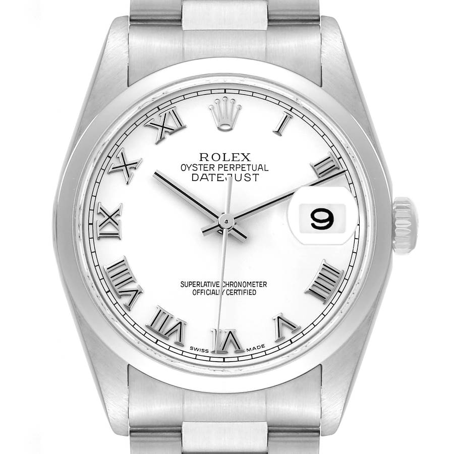 Rolex Datejust 36 White Roman Dial Steel Mens Watch 16200 SwissWatchExpo