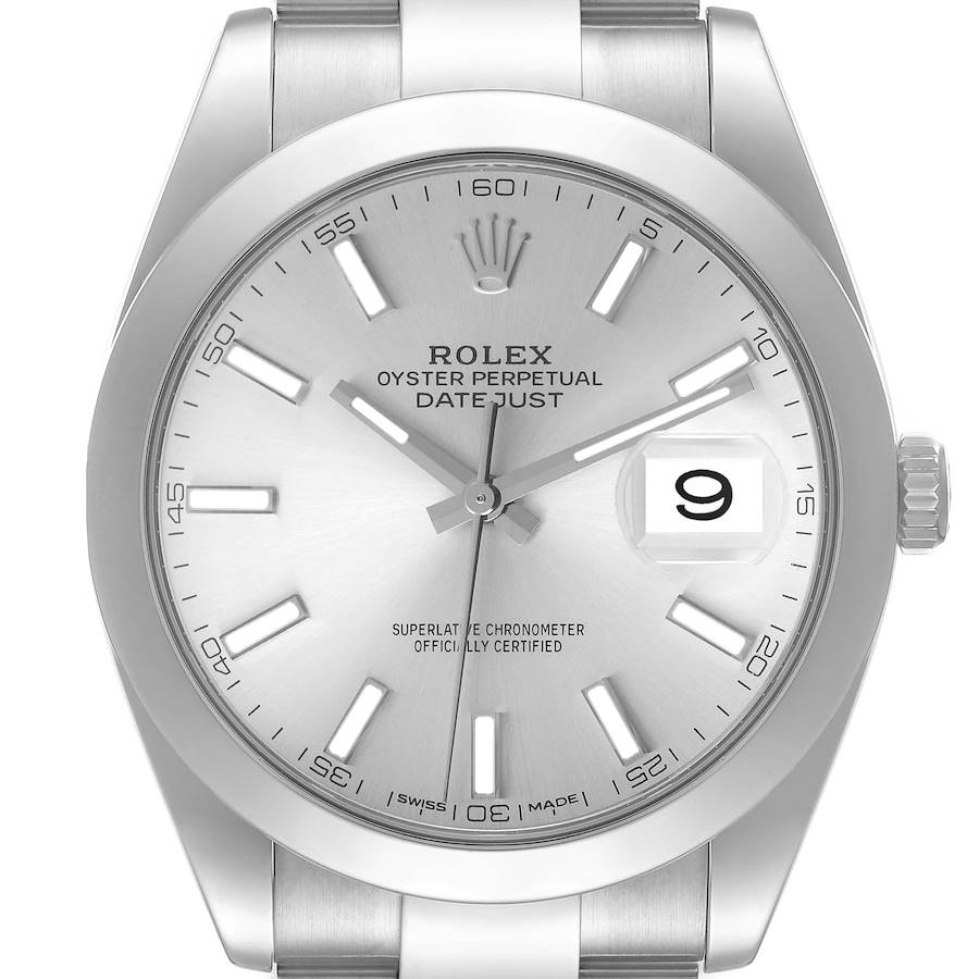 Rolex Datejust 41 Silver Dial Smooth Bezel Steel Mens Watch 126300 SwissWatchExpo