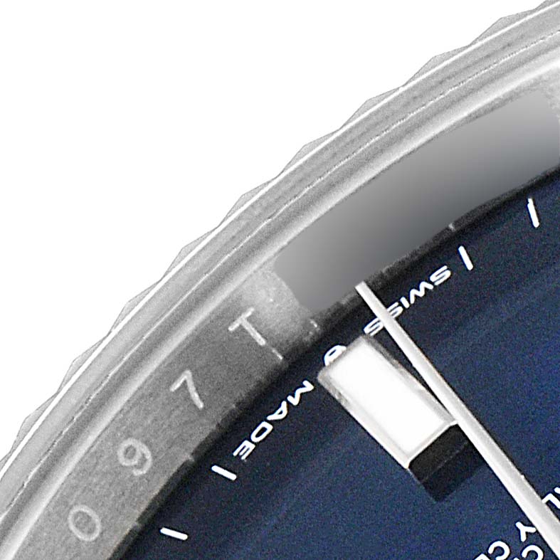This close-up image shows a partial view of the bezel, dial, and hands of the Rolex Datejust 41 126334 Men
s Stainless Steel Blue Dial 126334 Men
s Stainless Steel Blue Dial model.