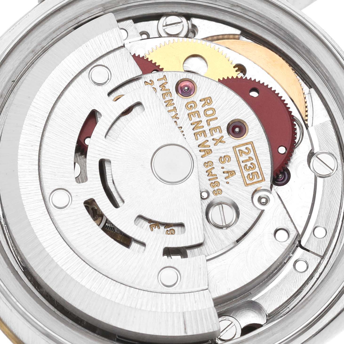 The image shows the internal movement mechanism of a Rolex Datejust 69173 Women's Steel and Gold (two tone) Blue Dial 69173 Women's Steel and Gold (two tone) Blue Dial watch.